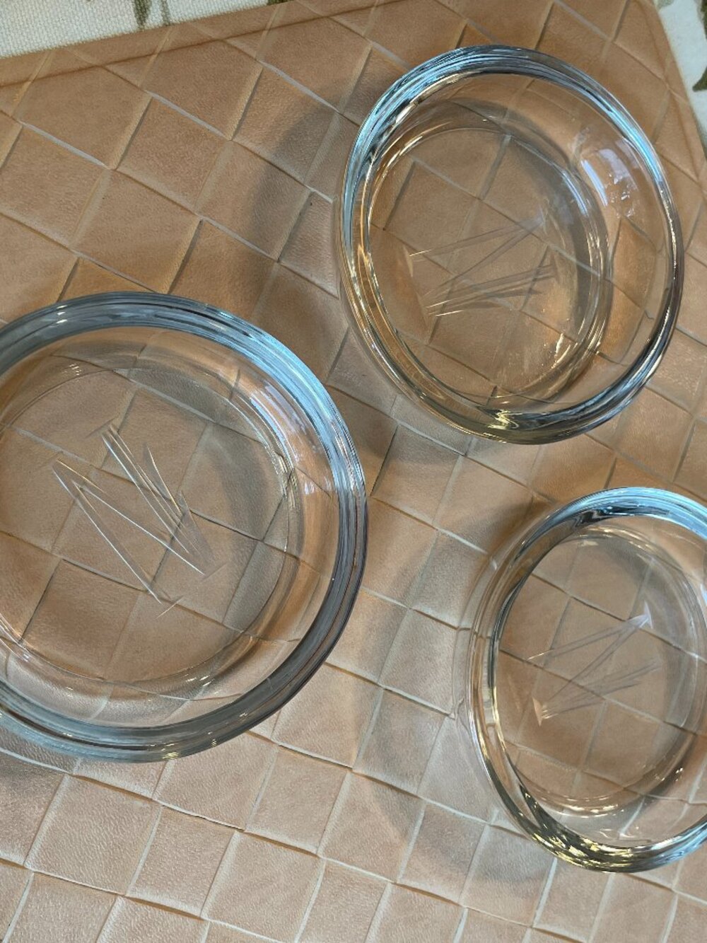 3  Glass Round Clear Coasters with the Letter N Engraved